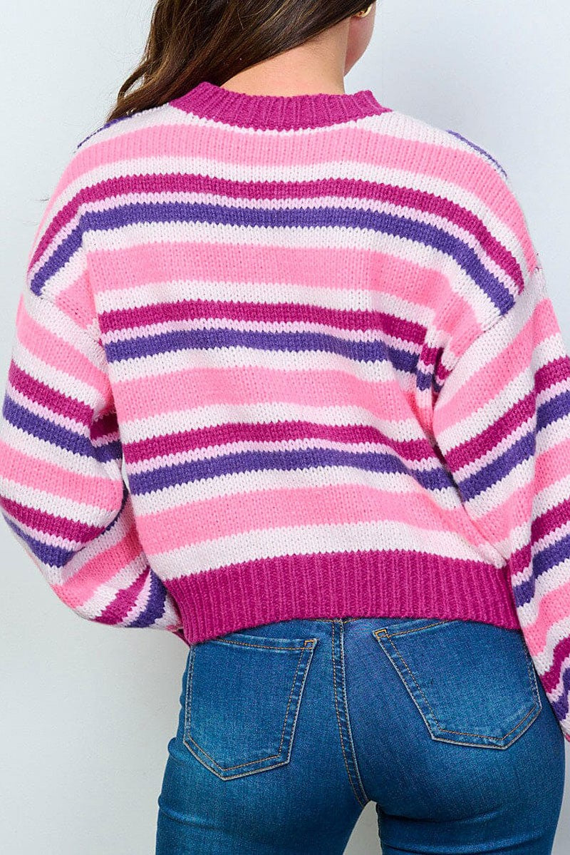 Long sleeve colorblock stripes pullover sweater (RVWT807.)