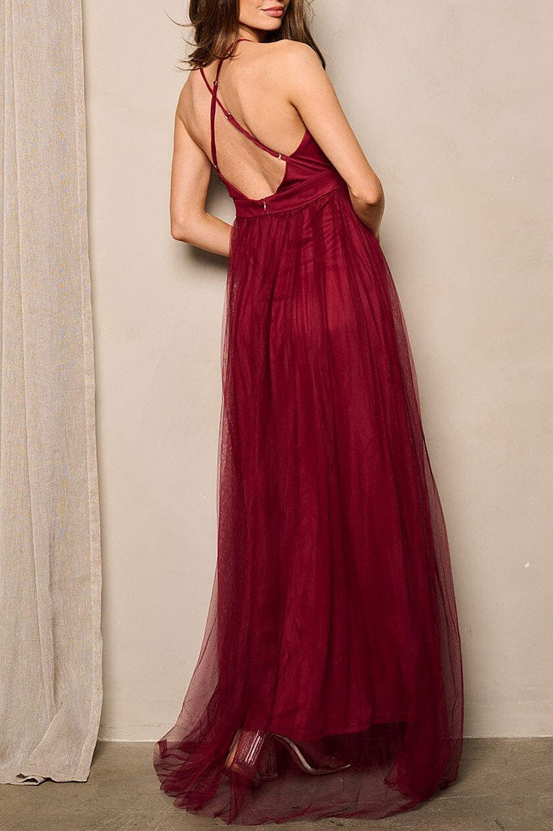 Sleeveless v-neck open back maxi gown dress (RVWT8084)