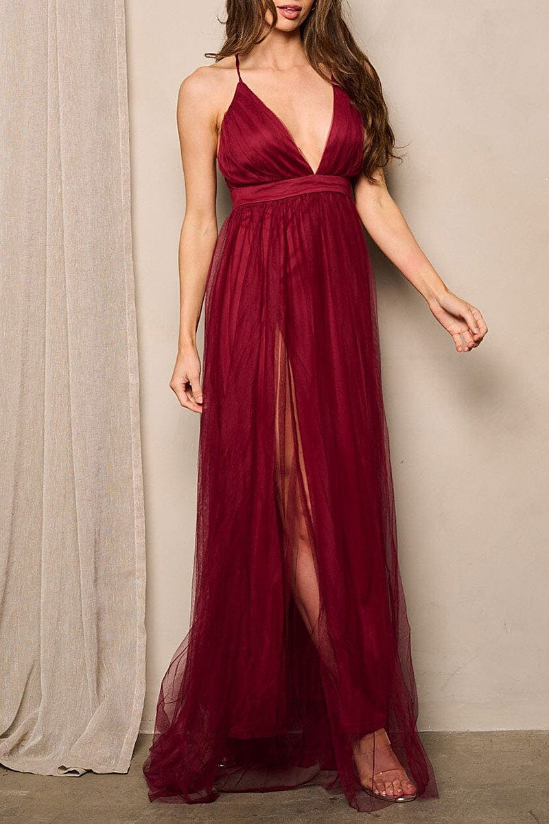 Sleeveless v-neck open back maxi gown dress (RVWT8084)