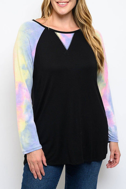 Plus size long sleeve tie dye tunic top (RVWT8096)