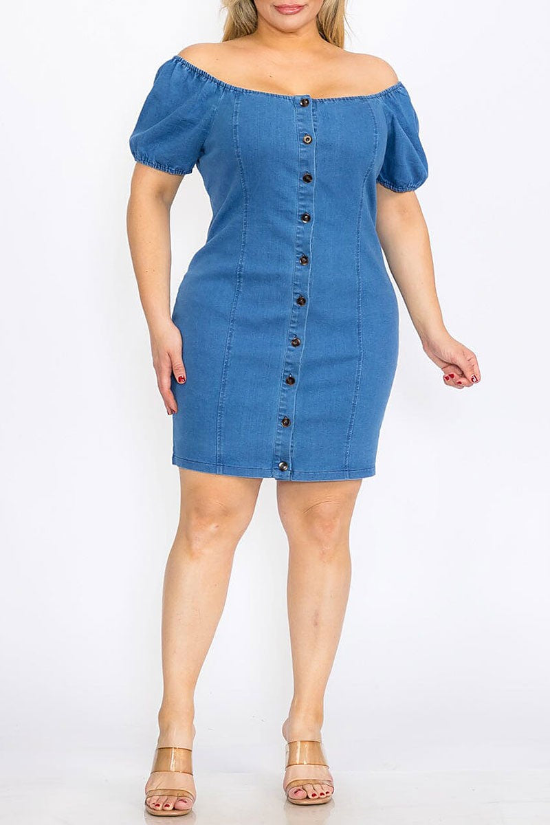 Button closure bodycon denim mini dress (RVWT8111)