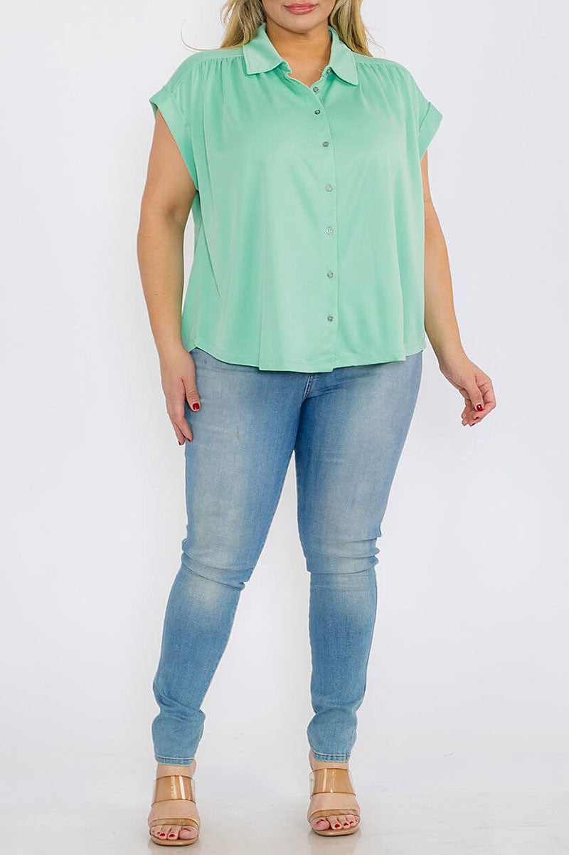 Plus size short button up blouse top (RVWT8100)