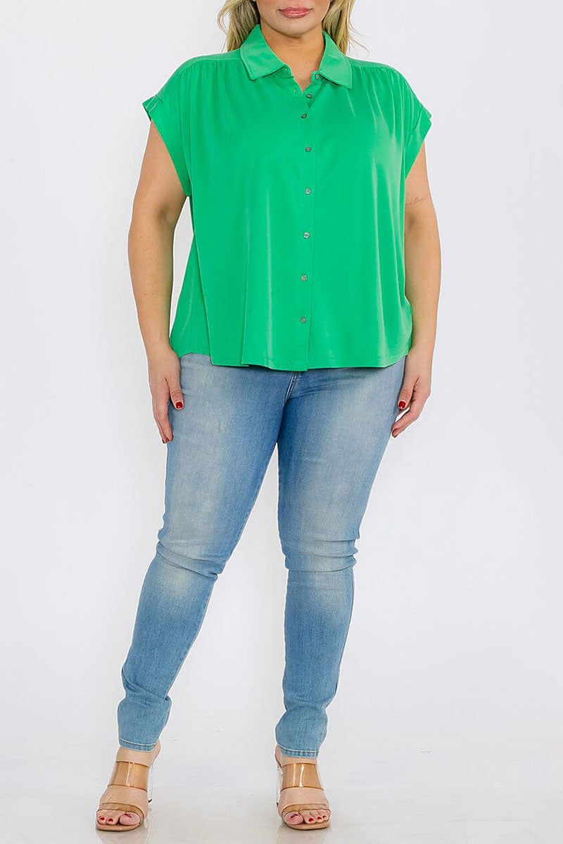 Plus size short button up blouse top (RVWT8100)