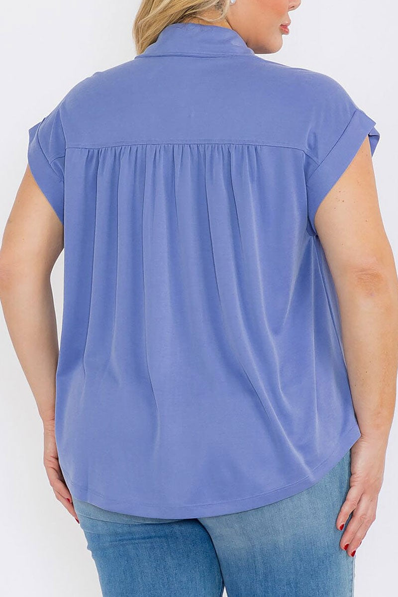 Plus size short button up blouse top (RVWT8100)