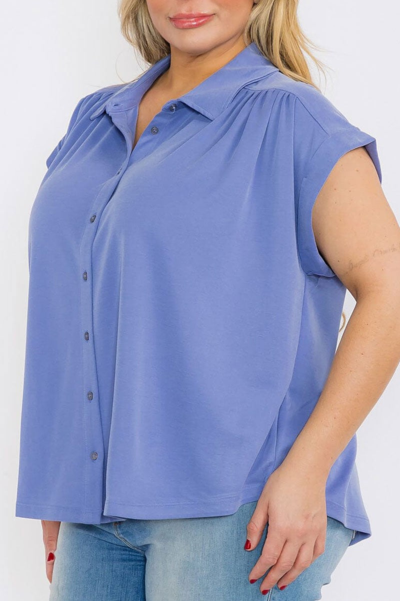 Plus size short button up blouse top (RVWT8100)