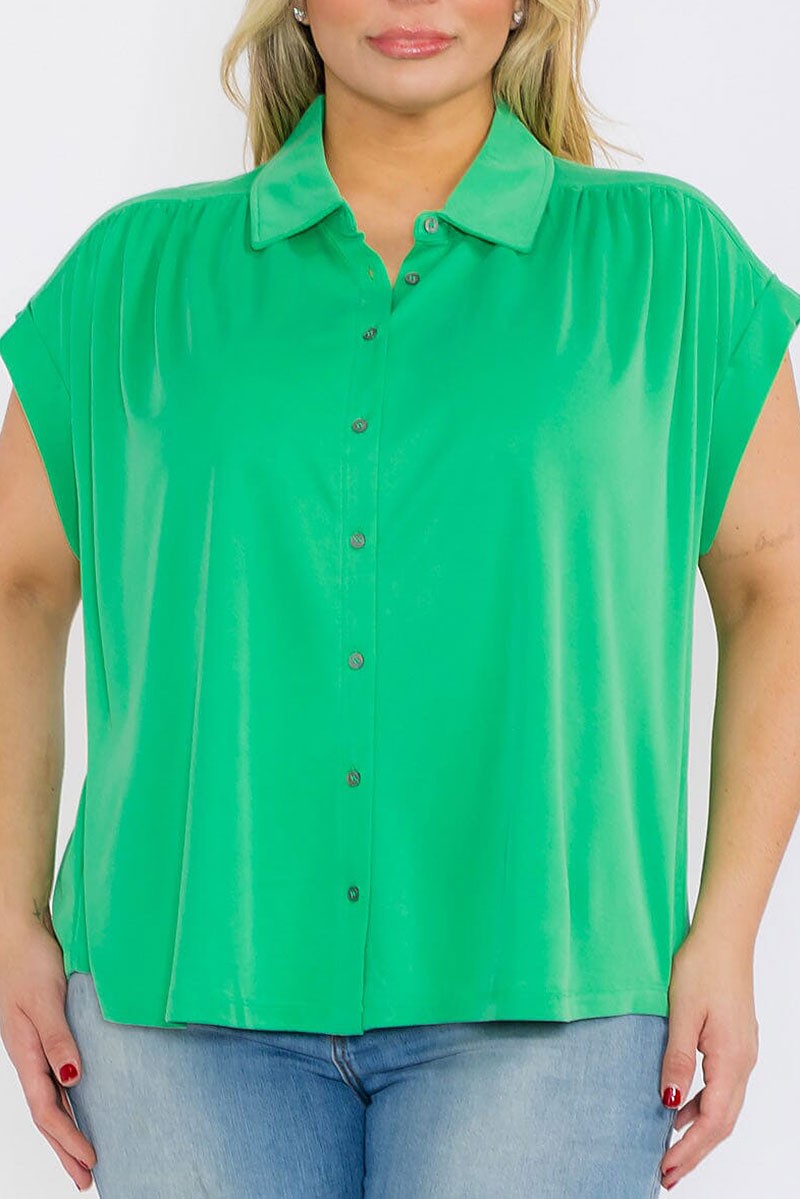 Plus size short button up blouse top (RVWT8100)