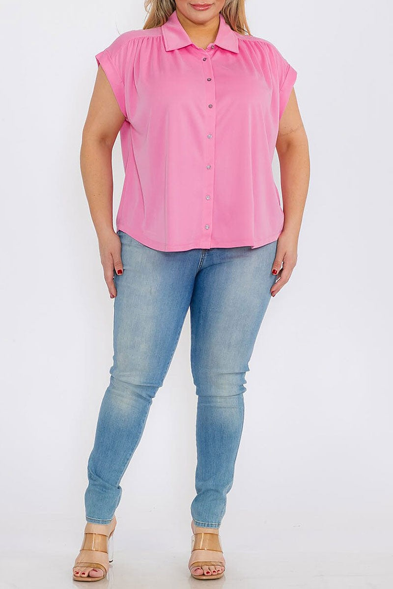 Plus size short button up blouse top (RVWT8100)