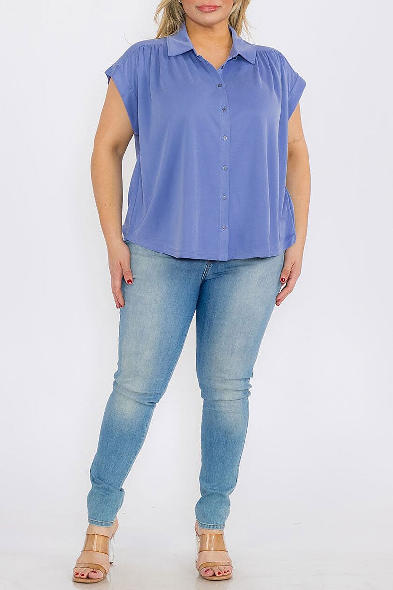 Plus size short button up blouse top (RVWT8100)