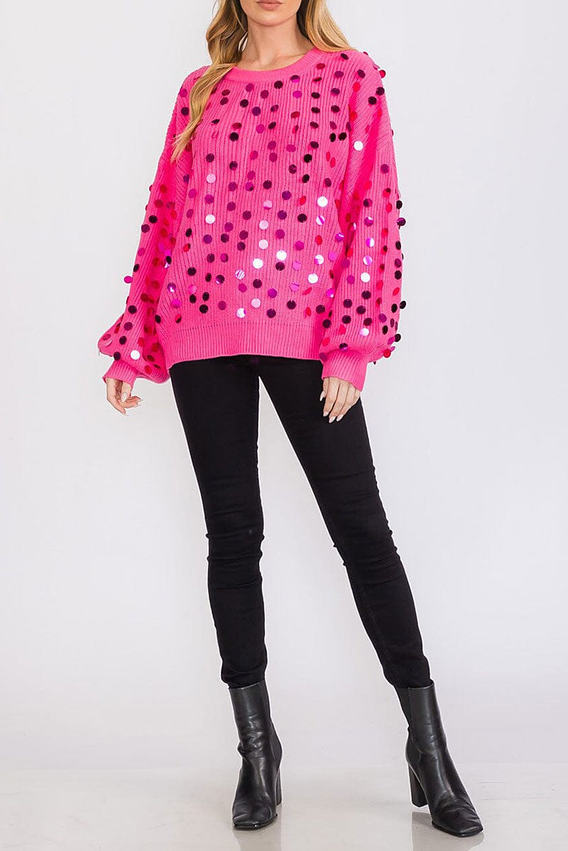 Long sleeves pullover knit sequins sweater (RVWT8361)