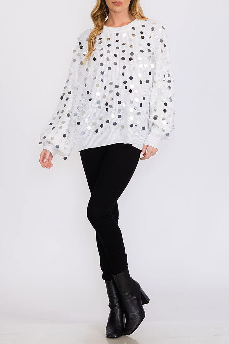 Long sleeves pullover knit sequins sweater (RVWT8361)