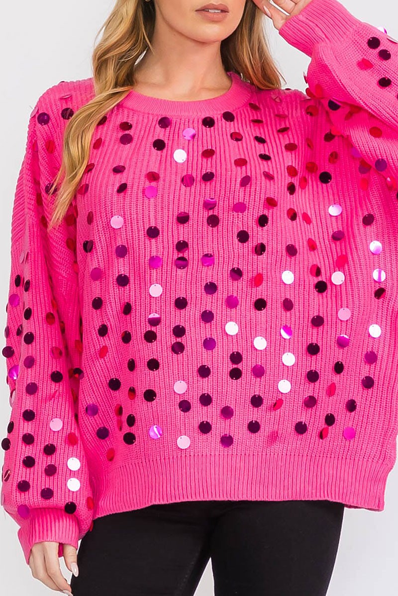 Long sleeves pullover knit sequins sweater (RVWT8361)