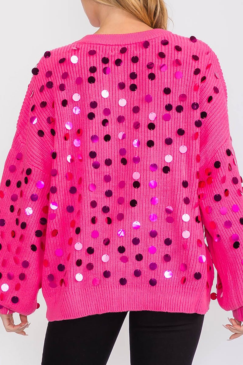 Long sleeves pullover knit sequins sweater (RVWT8361)