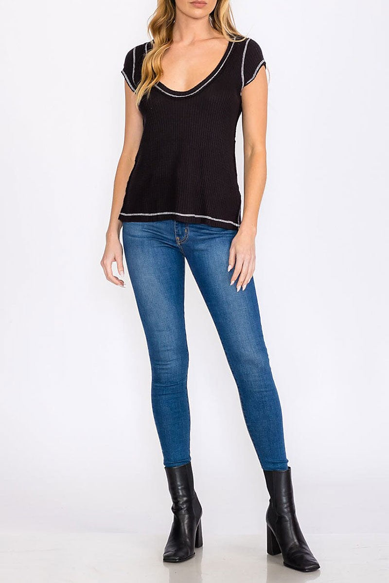 Short sleeve v-neck basic top (RVWT8367)