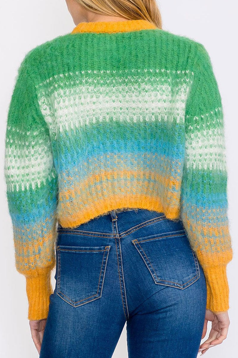 Color block fuzzy pullover sweater (RVWT8369)