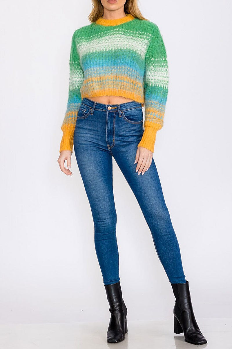 Color block fuzzy pullover sweater (RVWT8369)