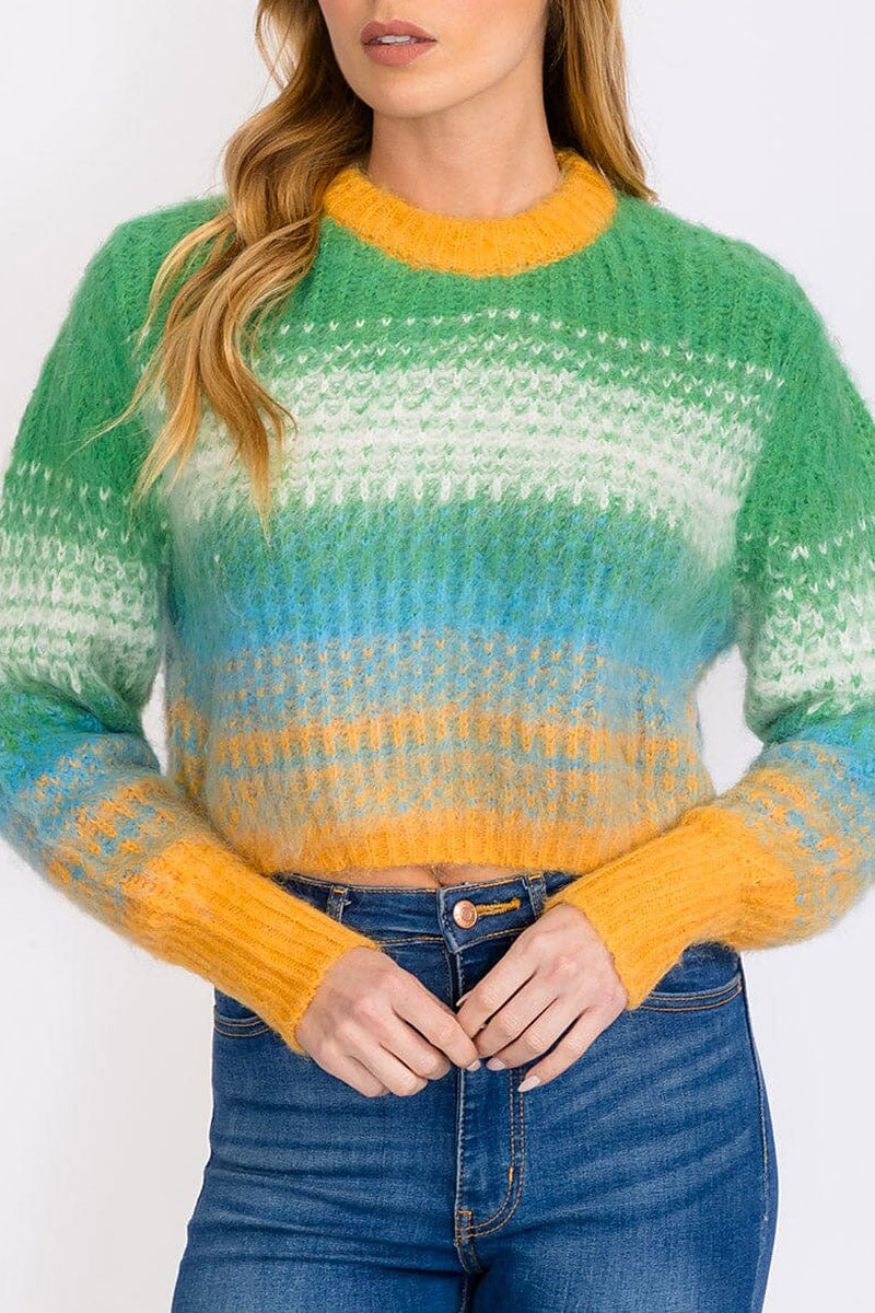 Color block fuzzy pullover sweater (RVWT8369)