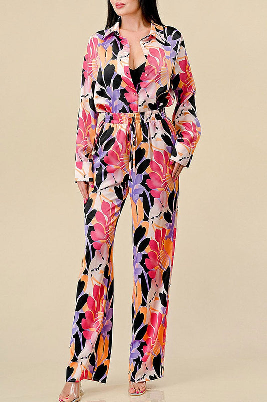 Blouse & wide leg pants floral print 2pc. set (RVWT8387)