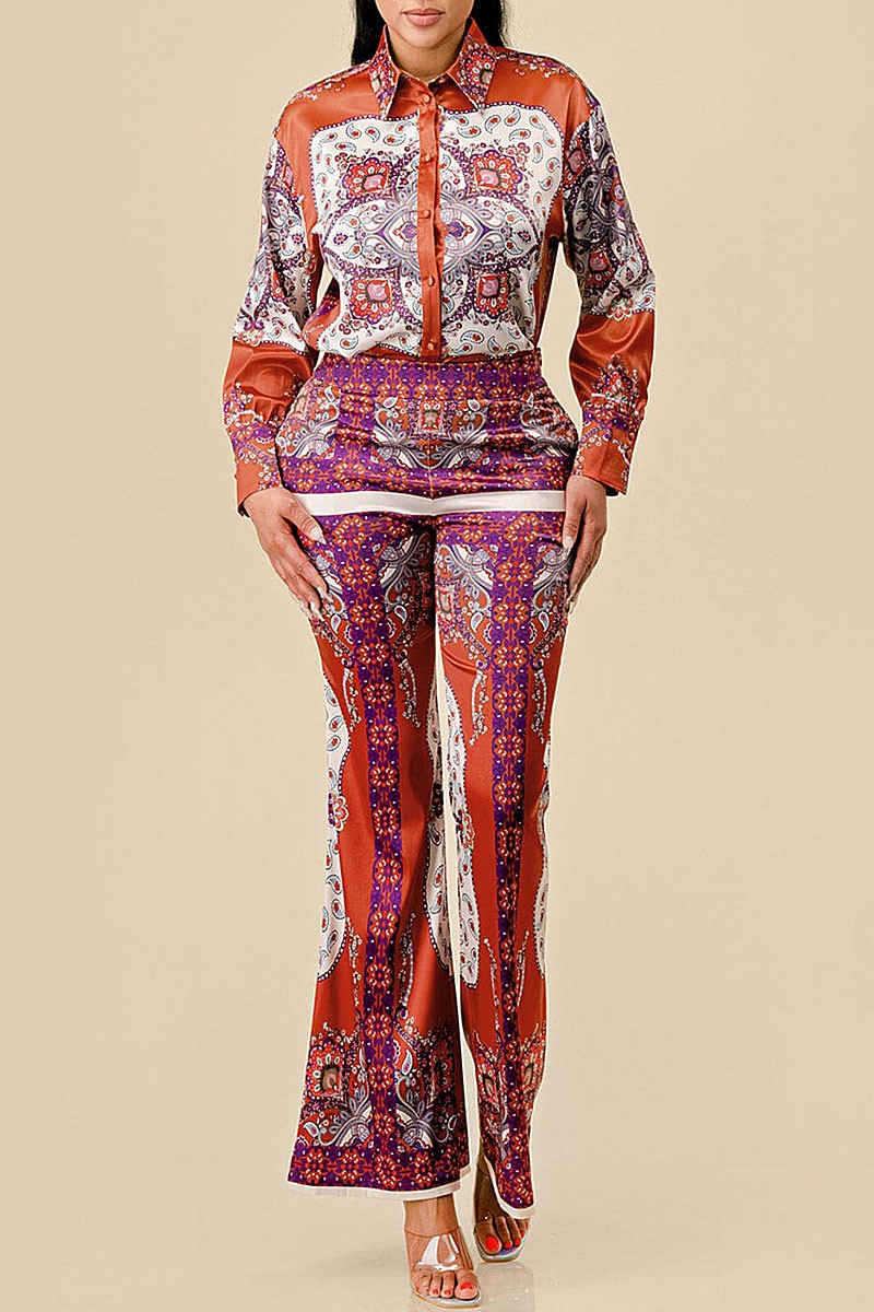 Blouse & bell leg pants multi print 2pc. set (RVWT8388)