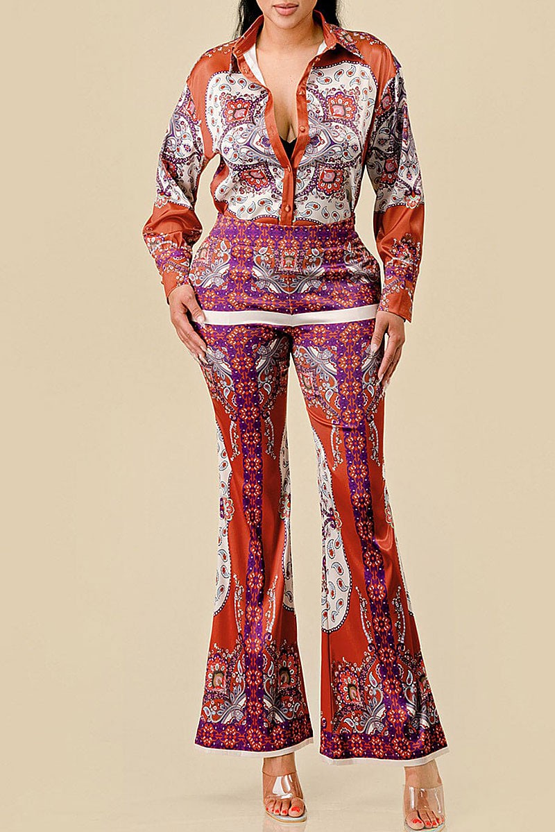 Blouse & bell leg pants multi print 2pc. set (RVWT8388)