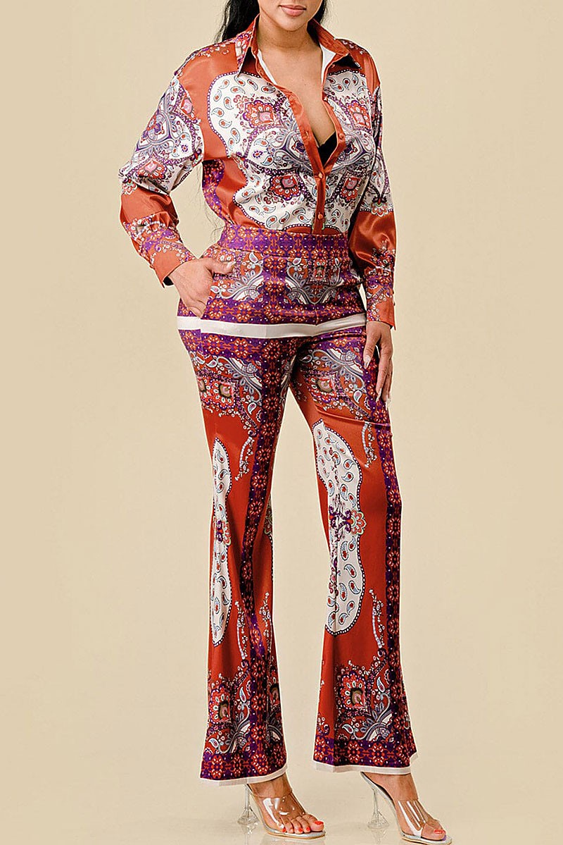 Blouse & bell leg pants multi print 2pc. set (RVWT8388)