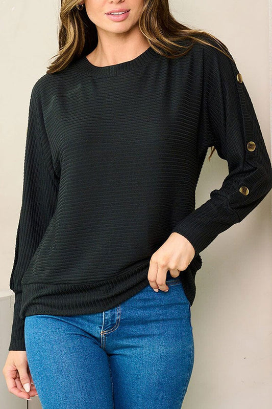 Long button detailed sleeves ribbed top (RVWT8396)