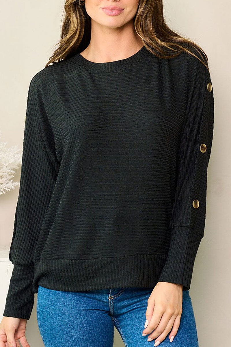 Long button detailed sleeves ribbed top (RVWT8396)