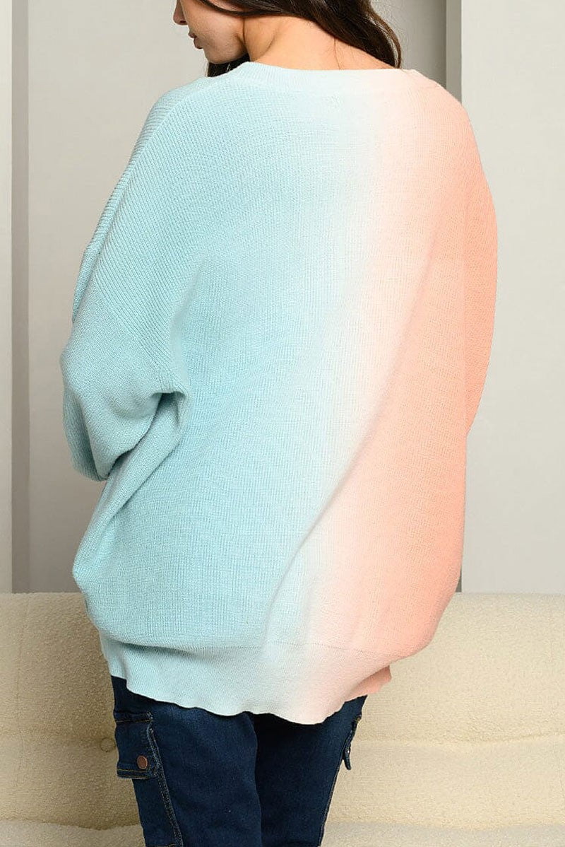 Long sleeve v-neck color block sweater (RVWT8399)