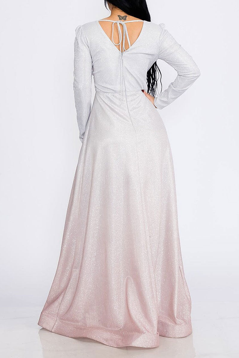 Waist detailed colorblock sequins maxi dress (RVWT8401)