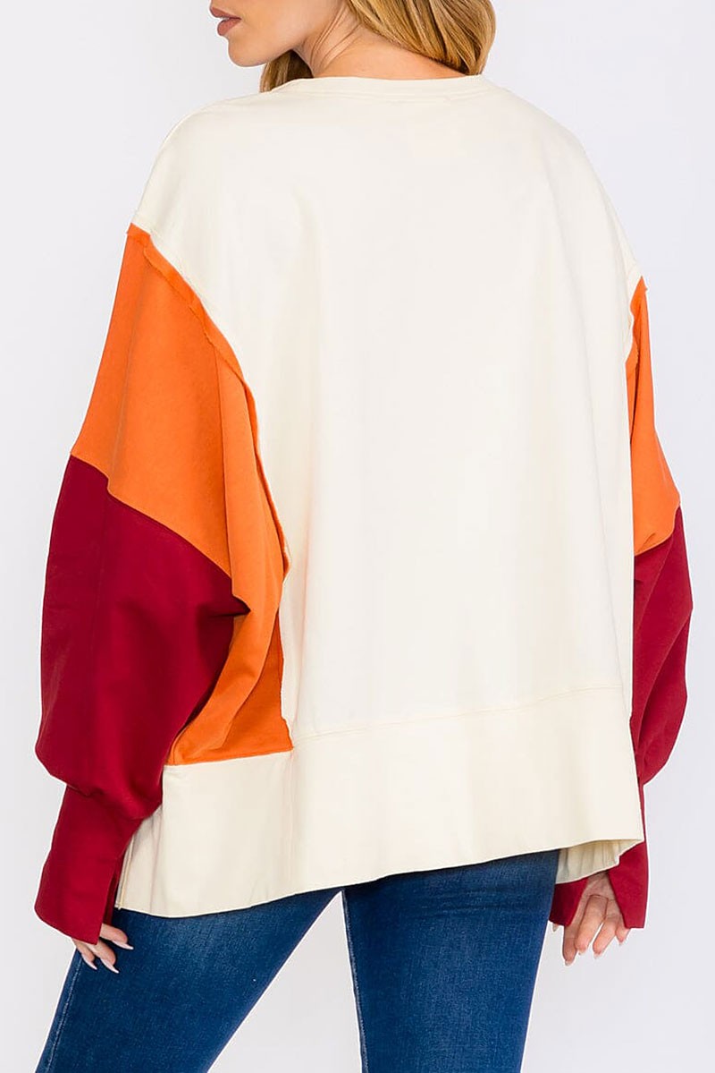 Colorblock pullover high-low sweater (RVWT8410)