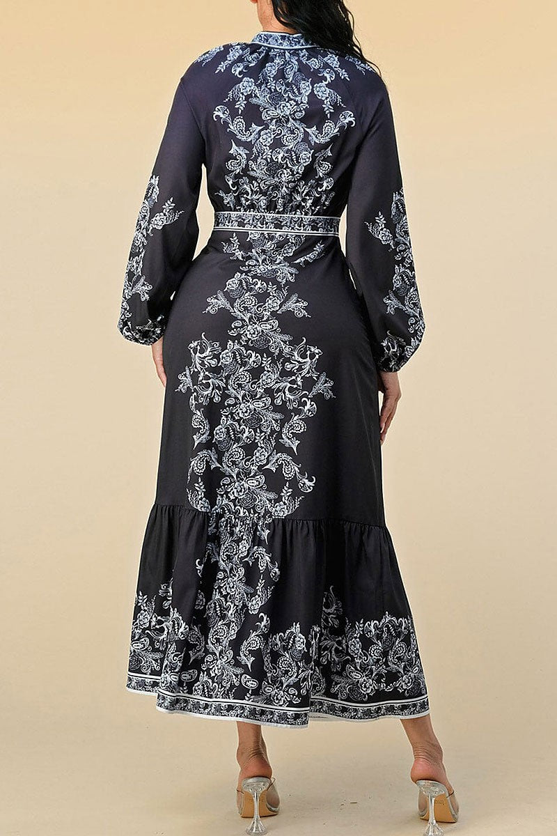 Long balloon sleeves floral print maxi dress (RVWT8426)