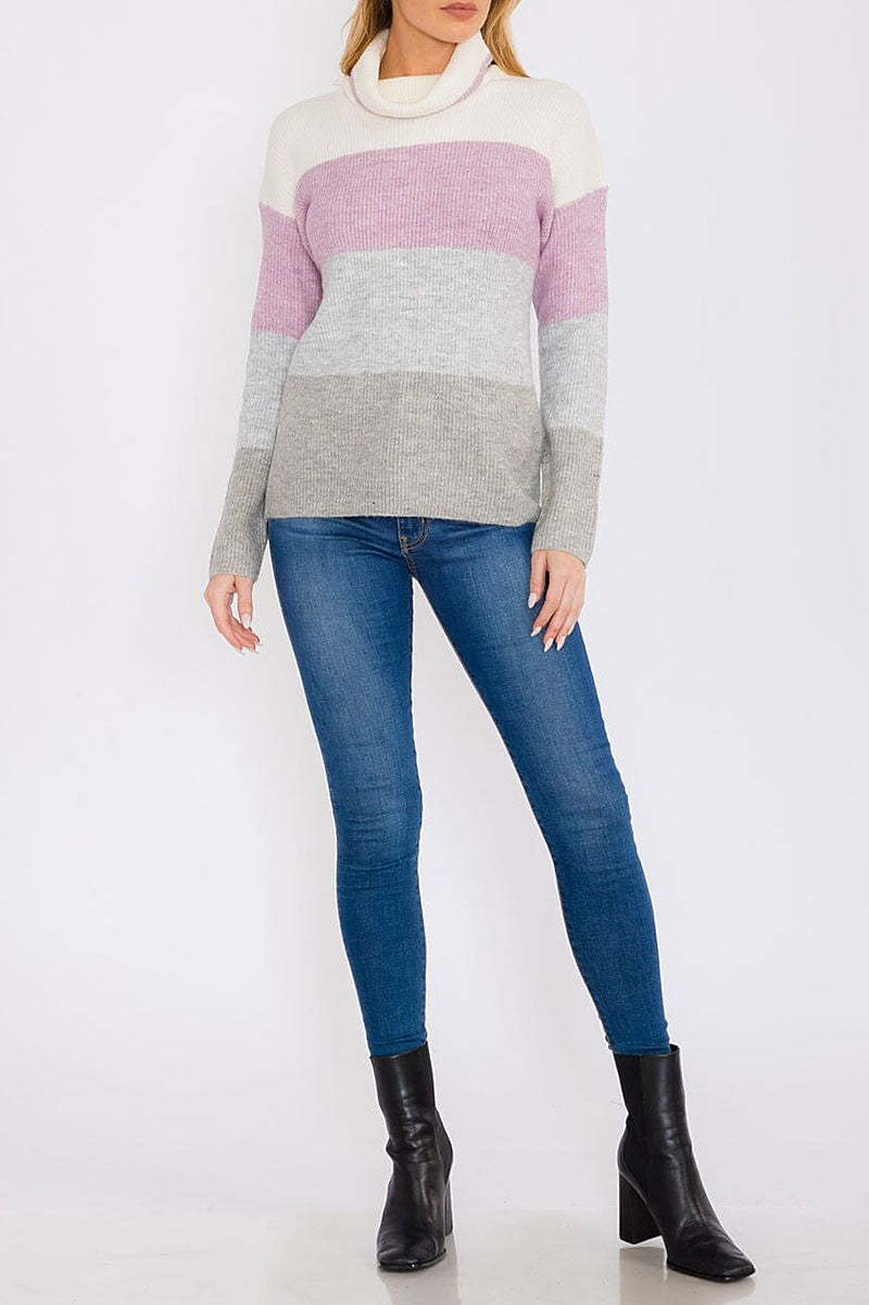 Turtle neck pullover colorblock sweater (RVWT8460)