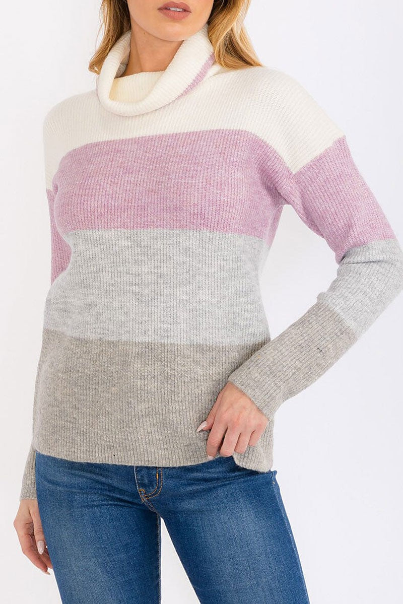 Turtle neck pullover colorblock sweater (RVWT8460)