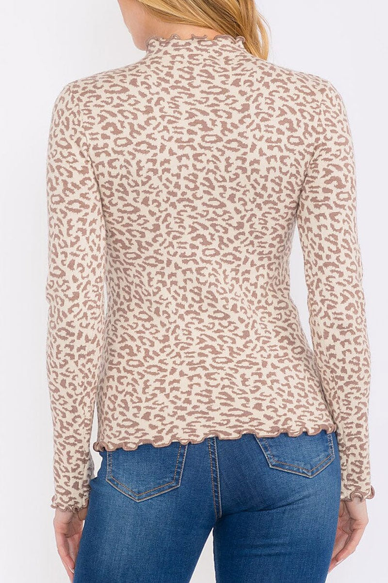 Long sleeves mock neck animal print top (RVWT8463)