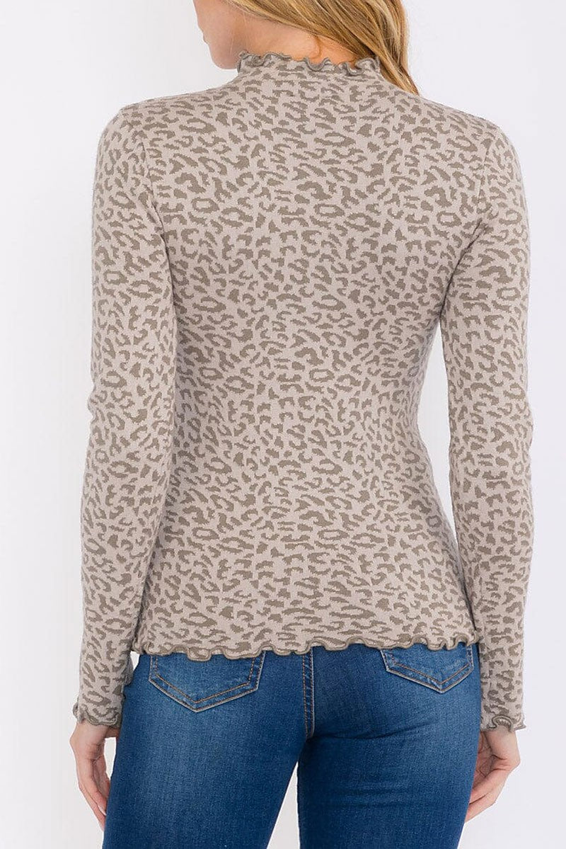 Long sleeves mock neck animal print top (RVWT8463)