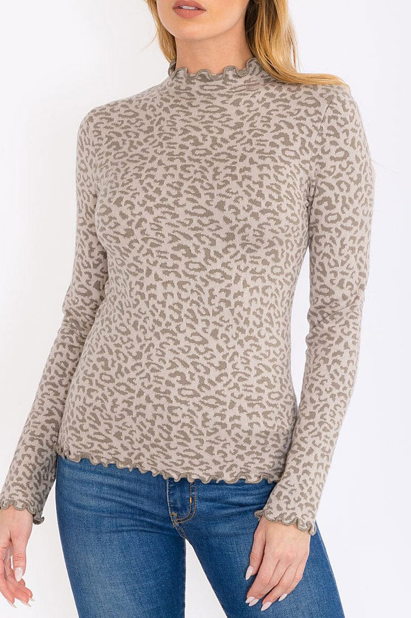 Long sleeves mock neck animal print top (RVWT8463)