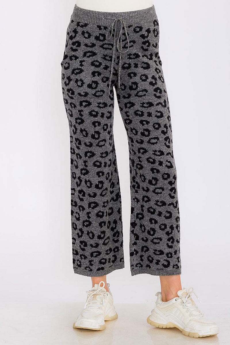 Elastic waist front pockets animal print pants (RVWT8464)