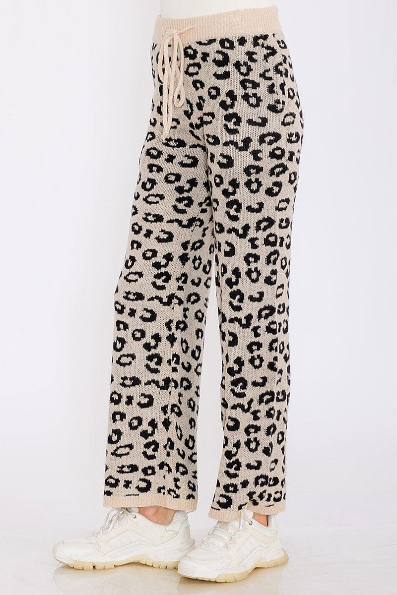 Elastic waist front pockets animal print pants (RVWT8464)