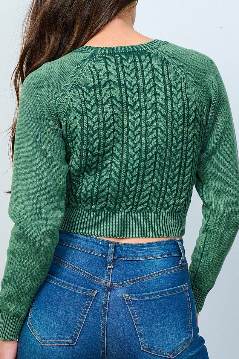 Long sleeves button up cable knit crop top (RVWT8469)