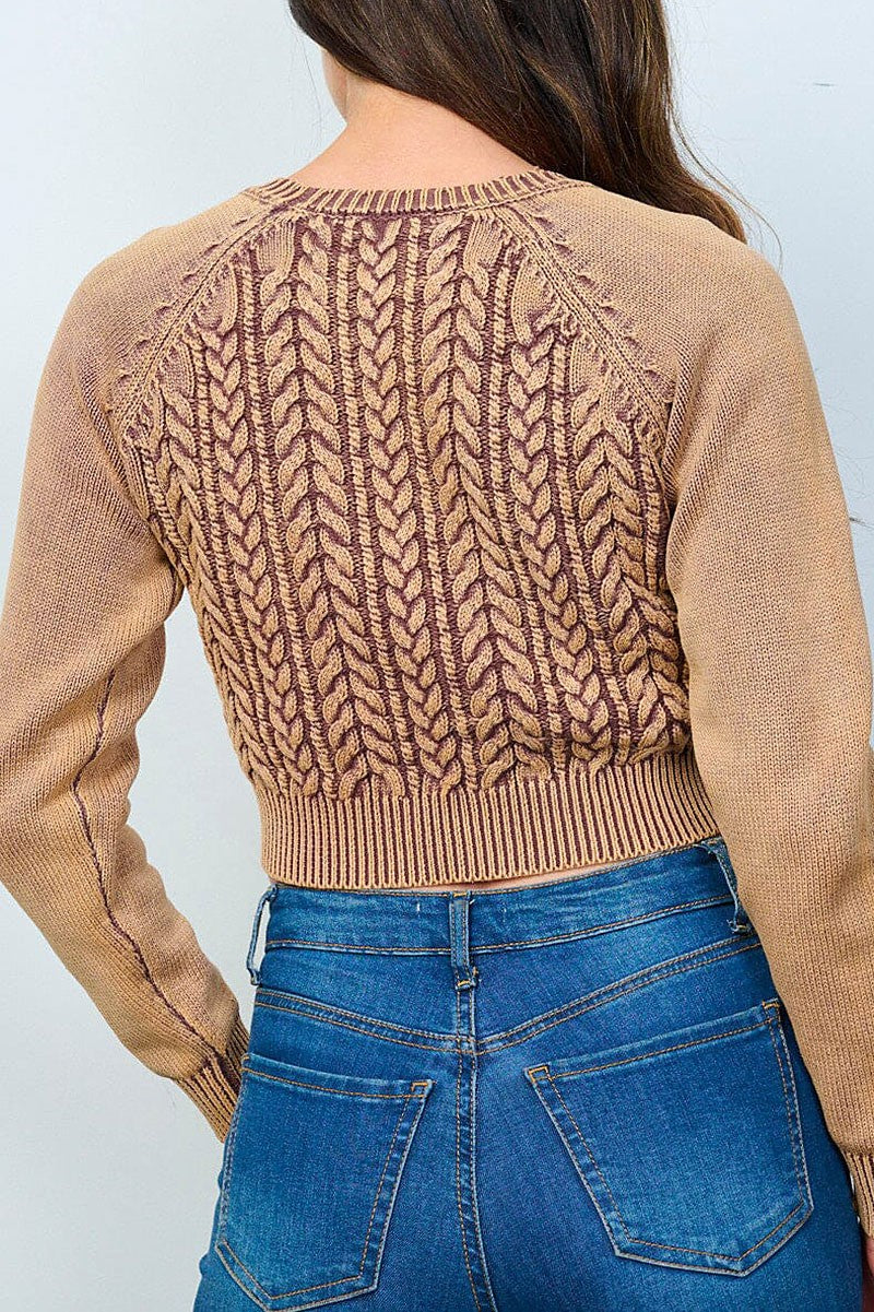 Long sleeves button up cable knit crop top (RVWT8469)