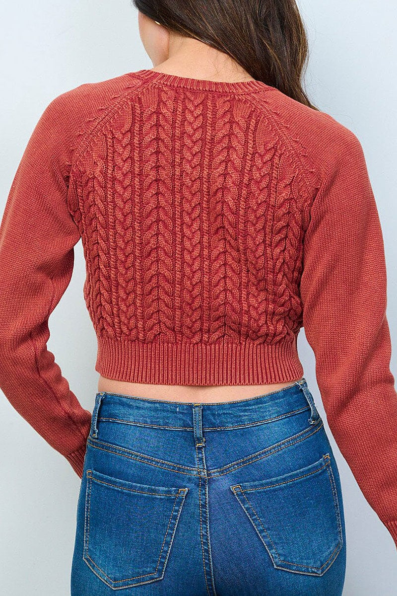 Long sleeves button up cable knit crop top (RVWT8469)