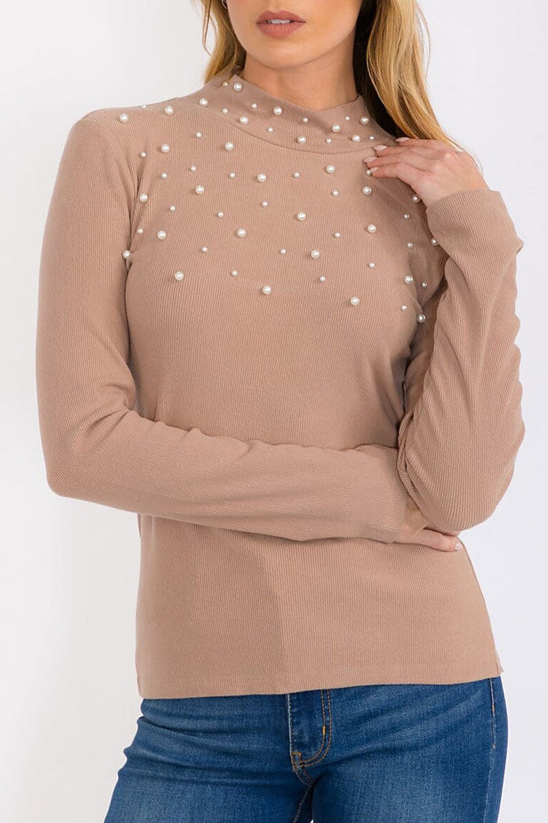 Long sleeves mock neck pear detailed top (RVWT8499)