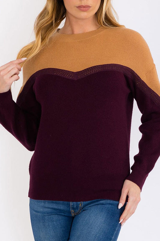 Pullover colorblock trim detailed sweater (RVWT8501)