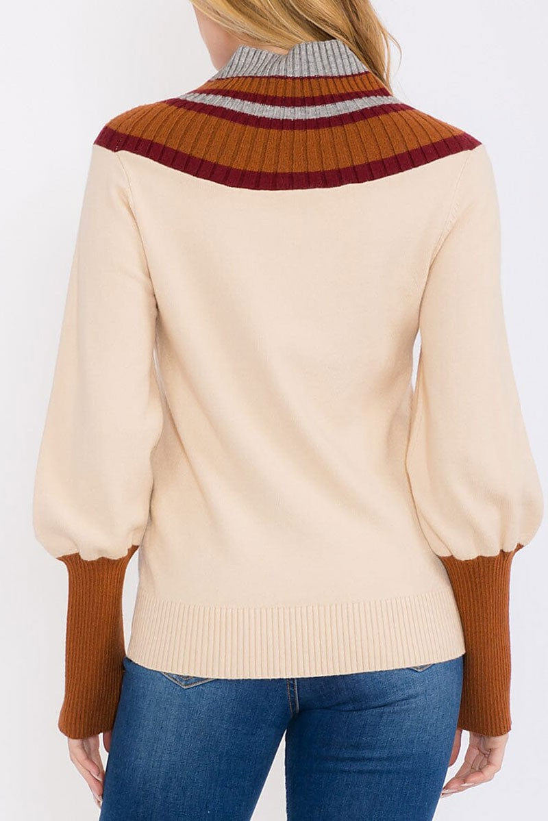 Mock neck pullover colorblock sweater (RVWT8503)