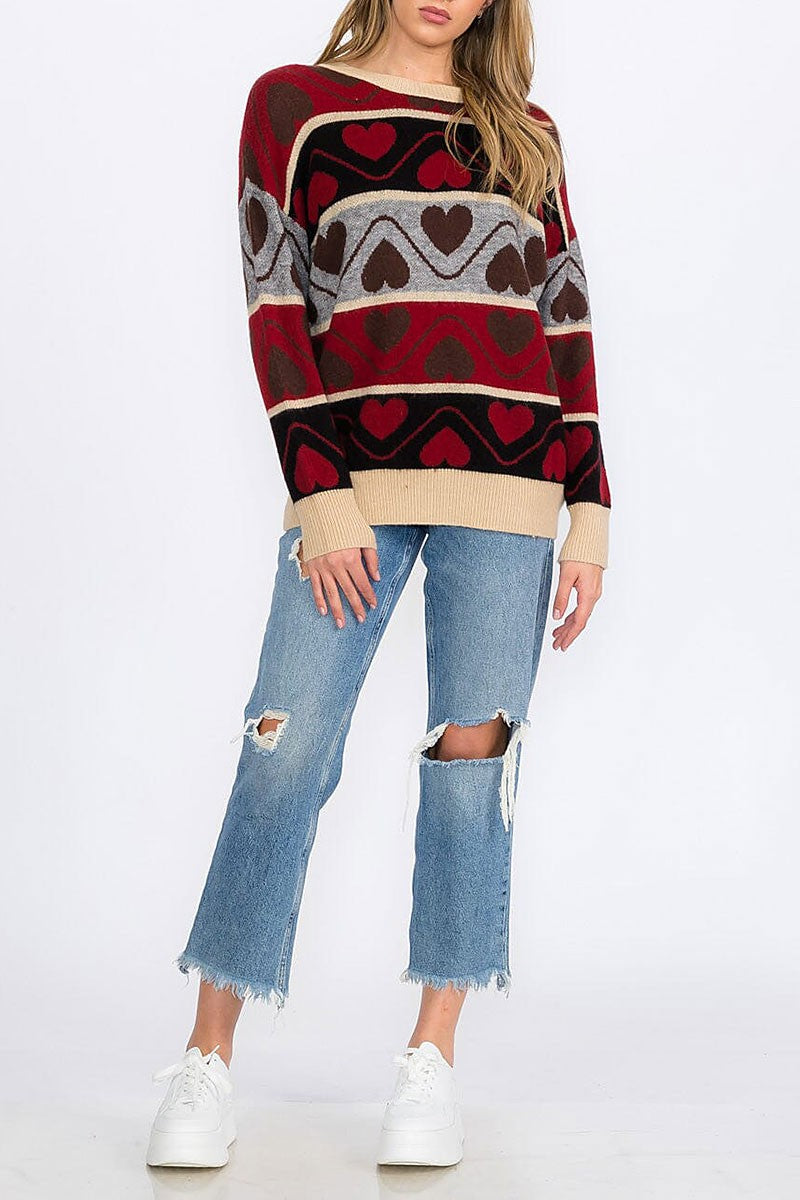 Pullover colorblock multi print sweater (RVWT8551)