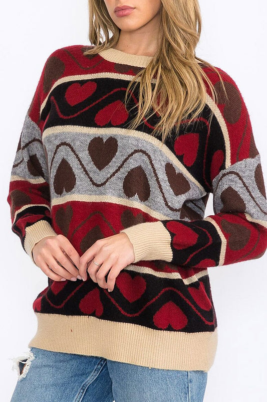 Pullover colorblock multi print sweater (RVWT8551)