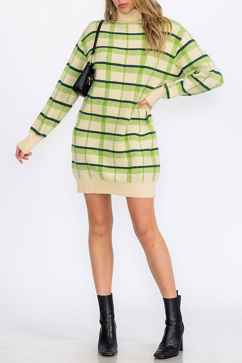 Turtle neck colorblock sweater mini dress (RVWT8554)