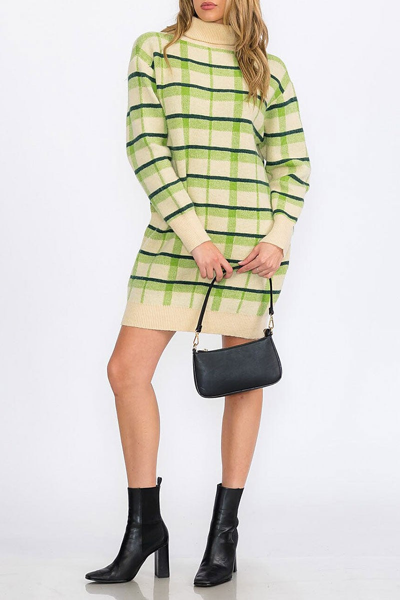 Turtle neck colorblock sweater mini dress (RVWT8554)