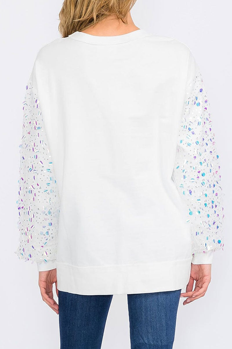 Long sequins sleeves pullover high-low sweater (RVWT8562)