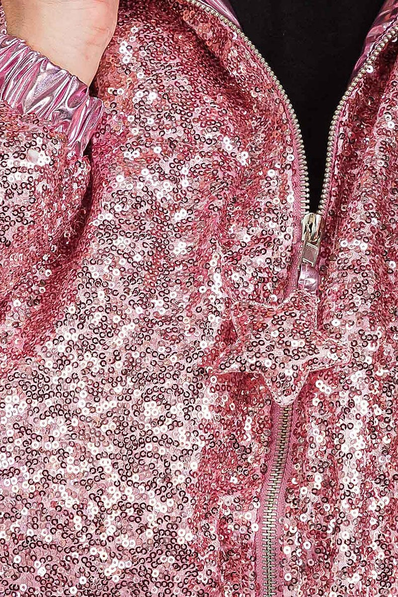 Zip up front pockets puffer sequins jacket (RVWT8565)