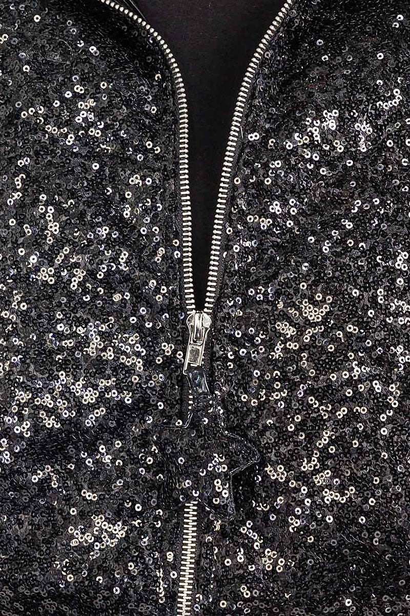 Zip up front pockets puffer sequins jacket (RVWT8565)